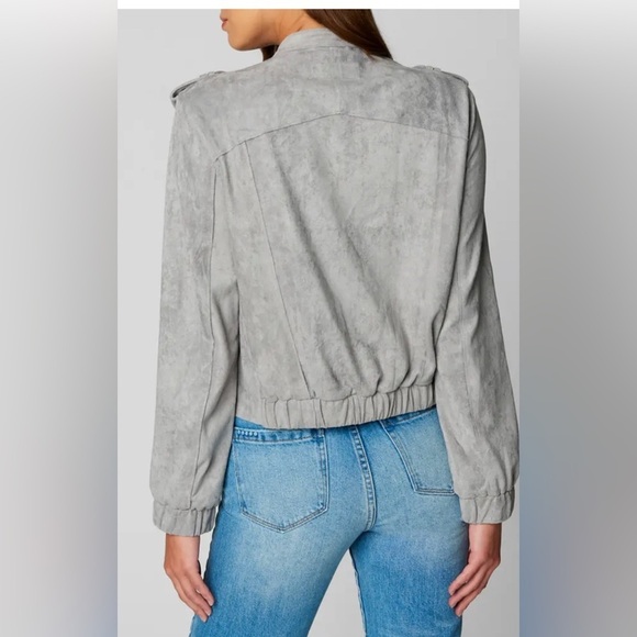 BlankNYC | Vapor Gray Faux Suede Asymmetrical Moto Bomber Jacket Size Medium - Picture 3 of 11